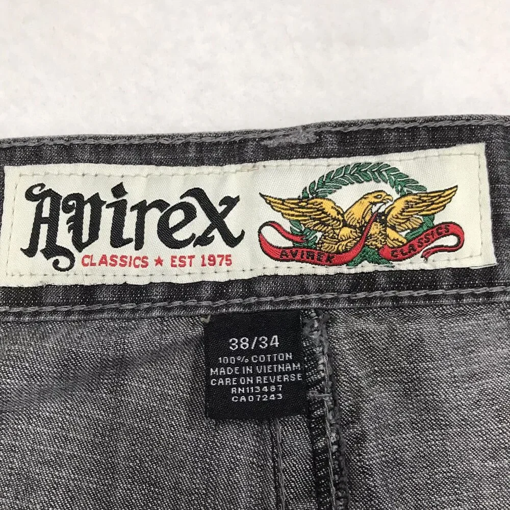Vintage AVIREX Eagle Baggy Wide Leg Jeans Men 38x34 Gray Faded Y2K Hip Hop Skate
